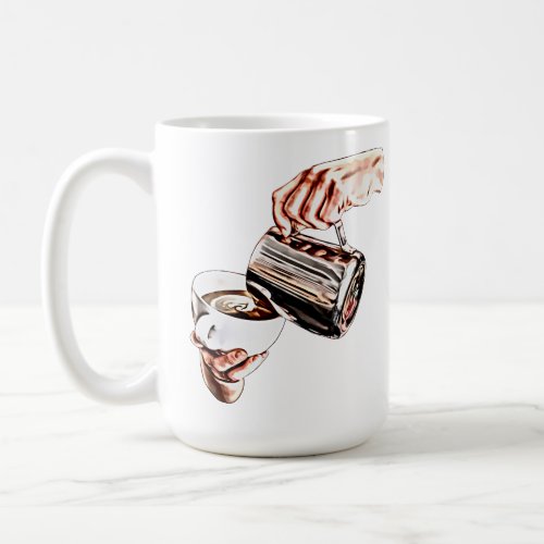 womans hand pouring coffee digital art painting coffee mug