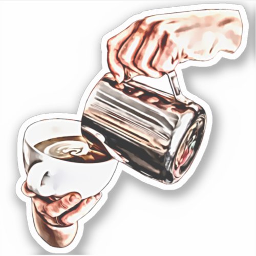 womans hand pouring coffee digital art painting sticker