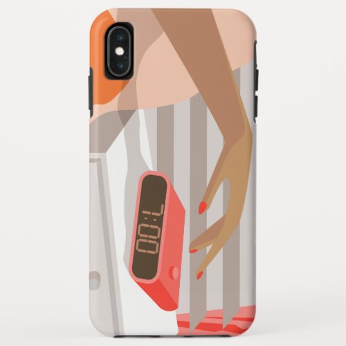 Womans hand pushing on alarm clock snooze button iPhone XS max case