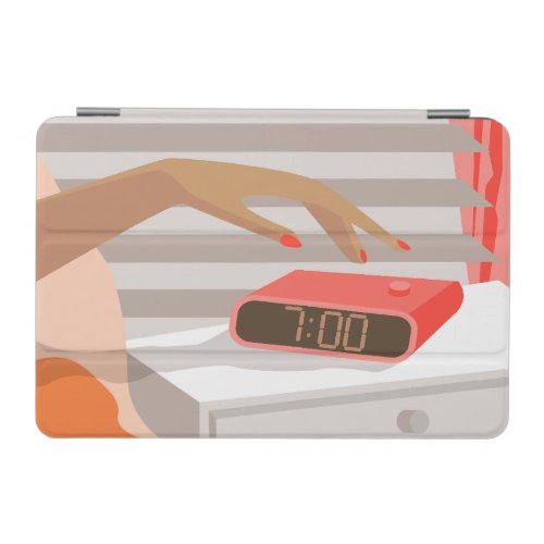 Womans hand pushing on alarm clock snooze button iPad mini cover