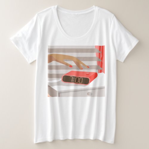 Womans hand pushing on alarm clock snooze button plus size T_Shirt