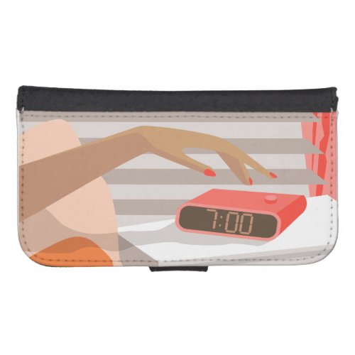 Womans hand pushing on alarm clock snooze button galaxy s4 wallet case