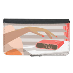 Womans hand pushing on alarm clock snooze button samsung galaxy s5 wallet case