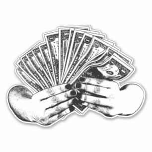 Womans hands holding dollar bills cash money art sticker