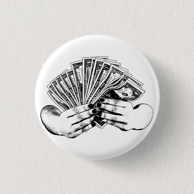 Womans hands holding money cash dollar bills art  button (Front)