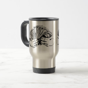 Womans Hands holding Money dollar Bills Cash Art Travel Mug