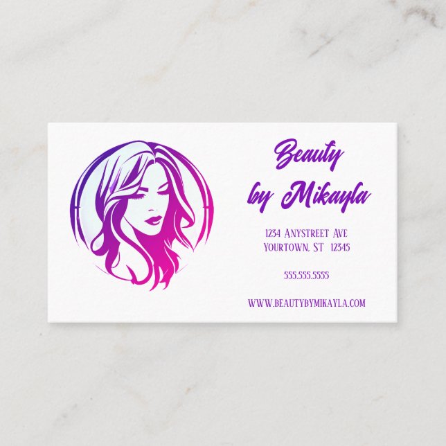 Woman's Head and Hair Stylist Salon Business Card (Front)