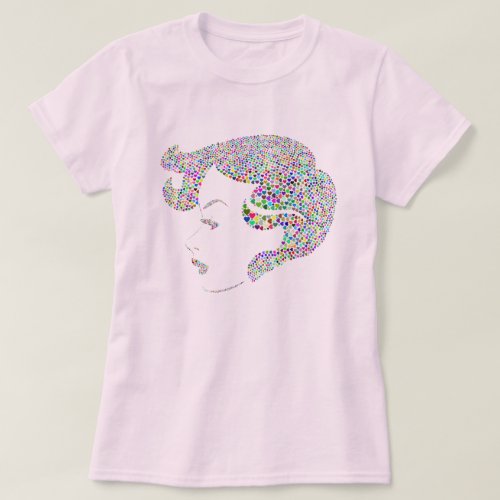 Womans head outlined with multi_color hearts T_Shirt