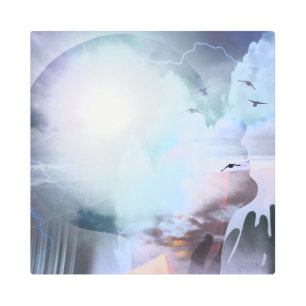 Woman's head silhouette and praying hands metal print