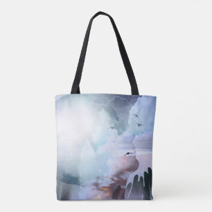Woman's head silhouette and praying hands tote bag