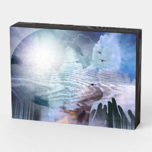 Woman's head silhouette and praying hands wooden box sign