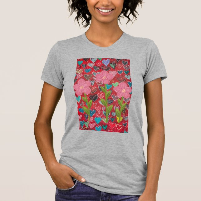 womans hearts flowers T-Shirt (Front)