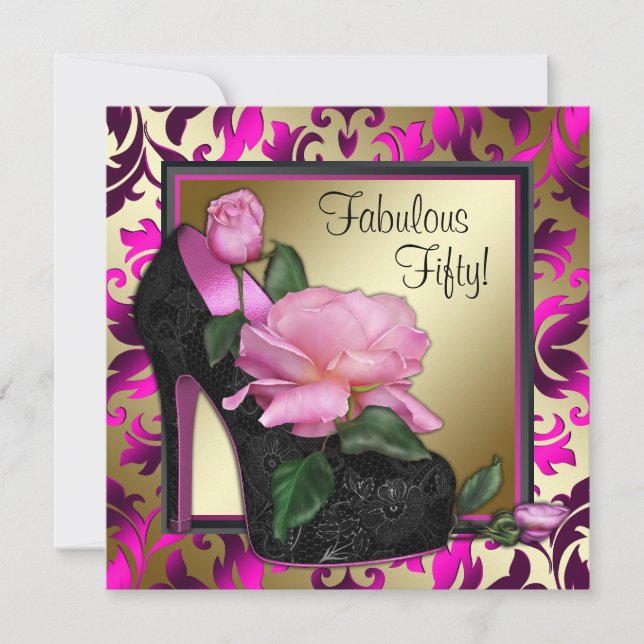 Womans Hot Pink 50th Birthday Party Invitation (Front)