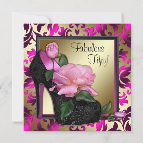 Womans Hot Pink 50th Birthday Party Announcements