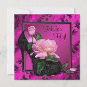 Womans Hot Pink 50th Birthday Party Invitation