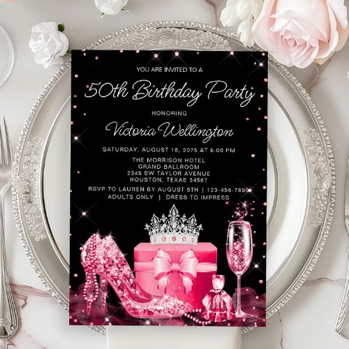 Womans Hot Pink Any Number Birthday Party Invitation