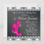 Womans Hot Pink Birthday Party Invitation (Back)