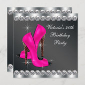 Womans Hot Pink Birthday Party Invitation (Front/Back)
