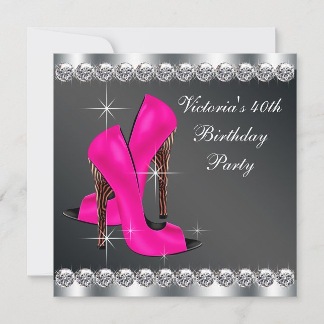 Womans Hot Pink Birthday Party Invitation (Front)
