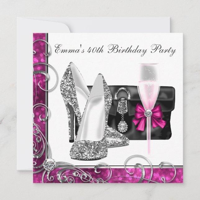 Womans Hot Pink Birthday Party Invitation (Front)