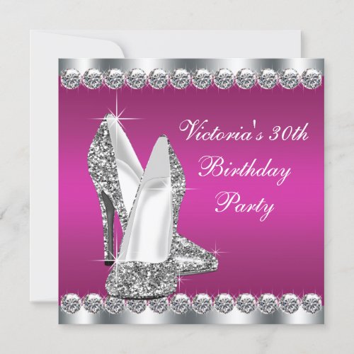 Womans Hot Pink 30th Birthday Party Personalized Invite