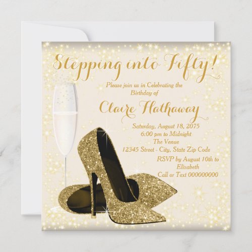 Womans Ivory and Gold Birthday Party Invitation