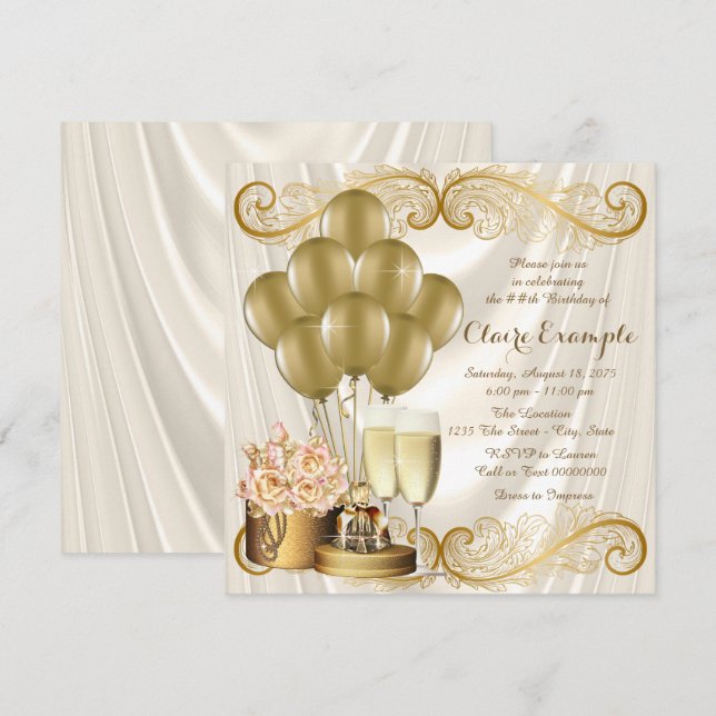 Womans Ivory and Gold Birthday Party Invitation | Zazzle