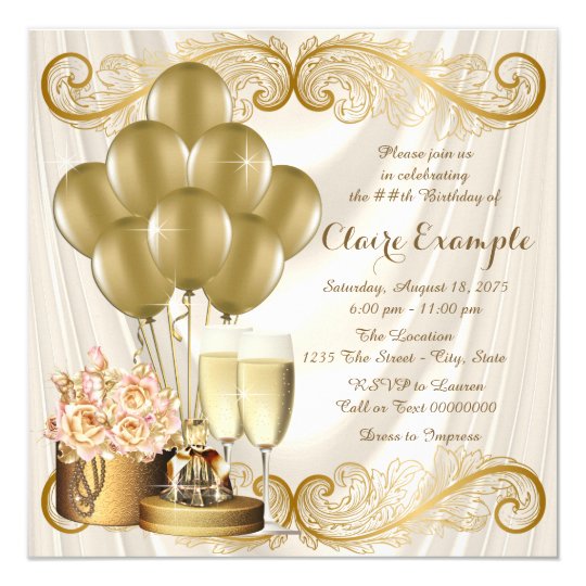Womans Ivory And Gold Birthday Party Invitation Zazzle