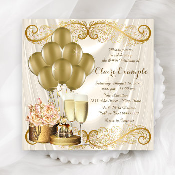 Womans Ivory And Gold Birthday Party Invitation by Pure_Elegance at Zazzle