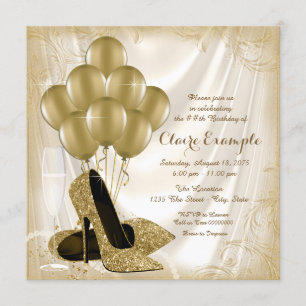 Womans Ivory and Gold Birthday Party Satin Glitter Invitation
