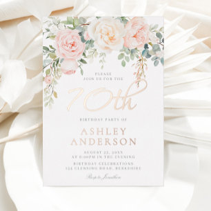 Womans Ivory & Blush 70th Birthday Party Rose Gold Foil Invitation
