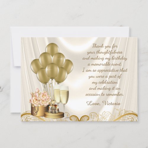Womans Ivory Gold Birthday Party Thank You Cards