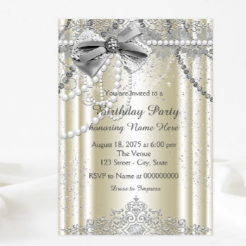 Womans Ivory Pearl Birthday Party Invitation by Pure_Elegance at Zazzle