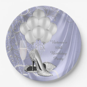 Womans Lavender Silver Shoe Party Paper Plates