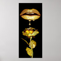 Womans Lips Dripping Liquid Gold makeup Art