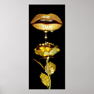 Womans Lips Dripping Liquid Gold makeup Art Poster