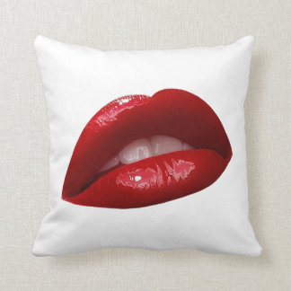Woman's Luscious Red Lipstick Lips Throw Pillow