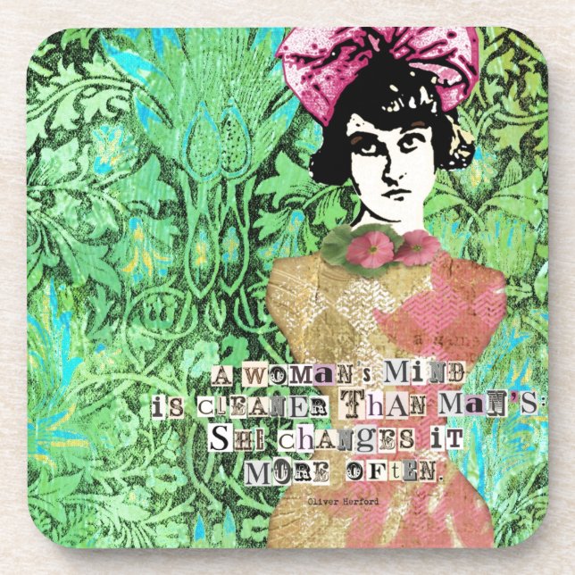 Womans Mind Digital Collage Green Background Drink Coaster (Front)