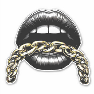 womans mouth lips with gold chain art illustration sticker
