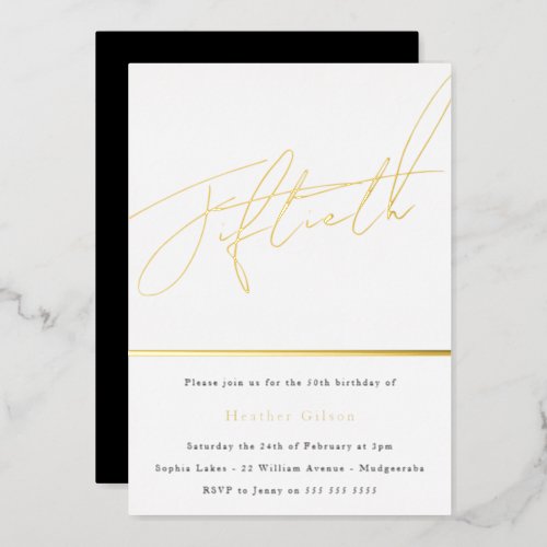 Womans or Mens 50th Birthday Party Gold Script Foil Invitation