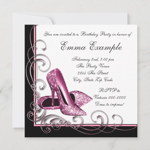 Womans Pink and Black Birthday Party Invitation | Zazzle