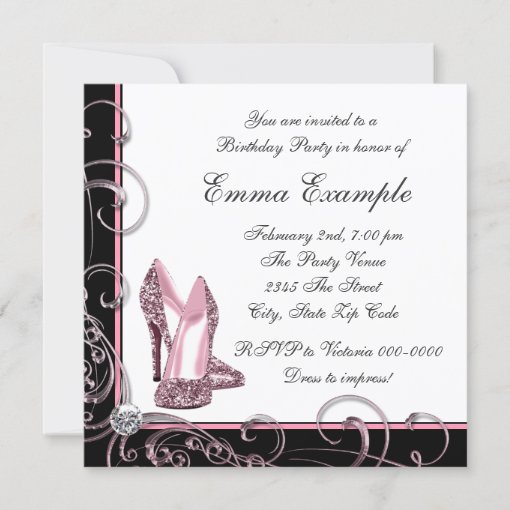 Womans Pink and Black Birthday Party Invitation | Zazzle