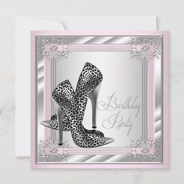 Womans Pink and Gray Birthday Party Invitation (Front)