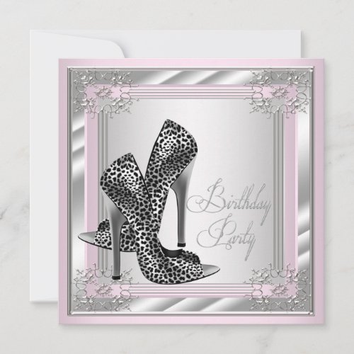 Womans Pink and Gray Birthday Party Invitation
