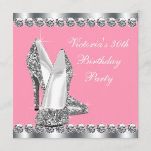 Womans Pink and Silver Birthday Party Invitation