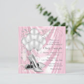 Womans Pink and Silver Birthday Party Luxe Invitation (Standing Front)