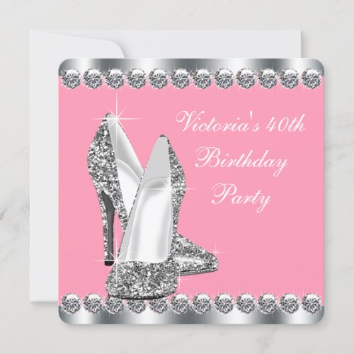 Womans Pink 40th Birthday Party Invitations