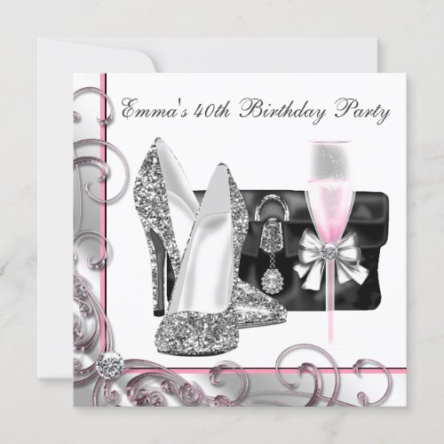 Womans Pink 40th Birthday Party Invitations