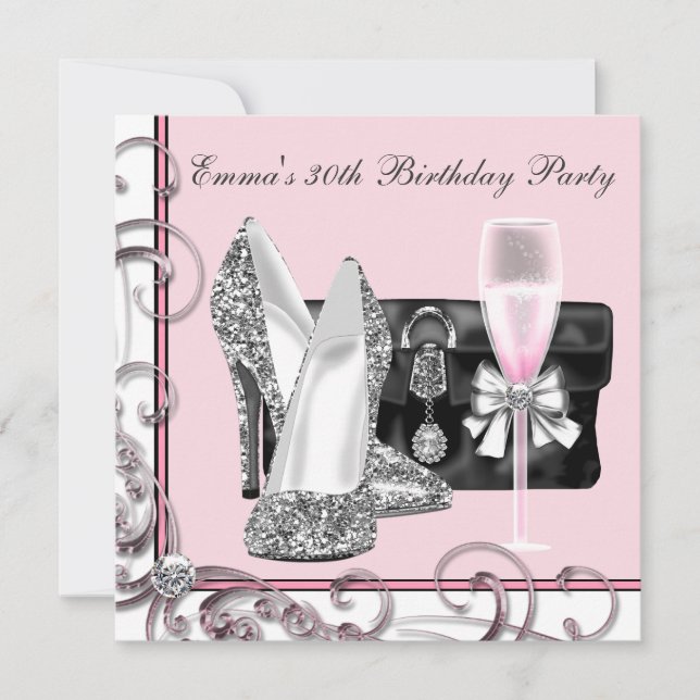 Womans Pink Birthday Party Invitation (Front)