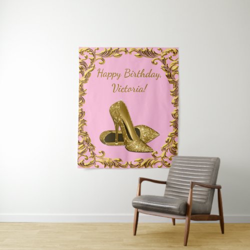 Womans Pink Gold High Heel Birthday M Backdrop